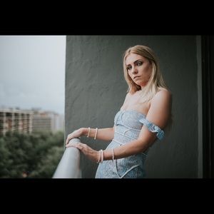 Prettylittlething dusty blue lace dress